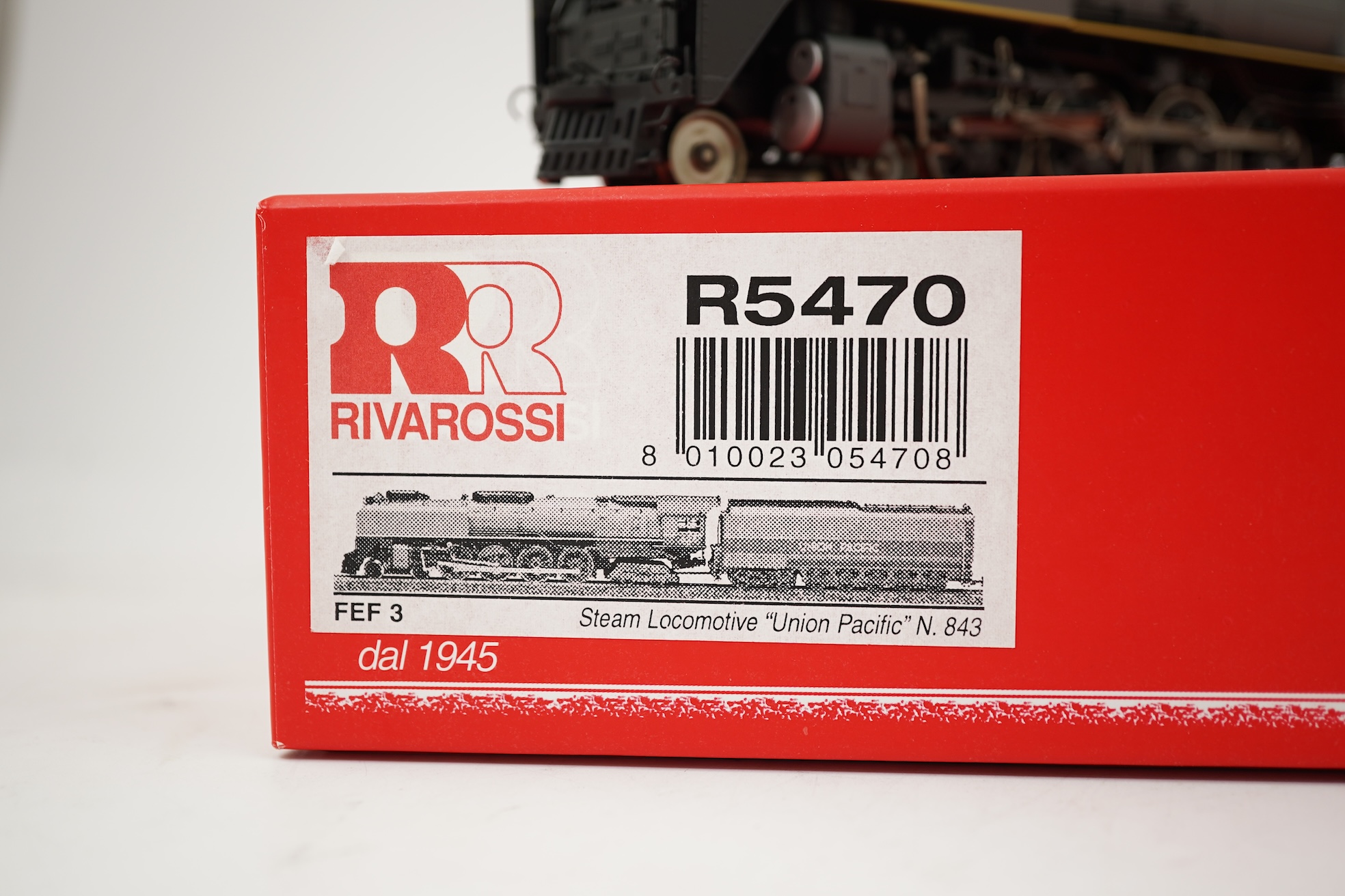 A boxed HO gauge Rivarossi (R5470) model of Union Pacific FEF3 843, 4-8-4 tender locomotive, powered for two rail operation.